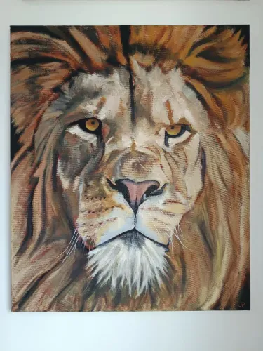 Quadro Decorativo Leão - Pintura A Óleo 60x50 Cm