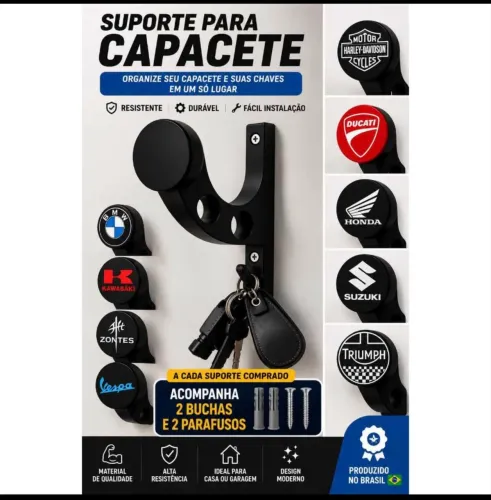 Suporte de capacete ( com logo da marca da sua moto ).