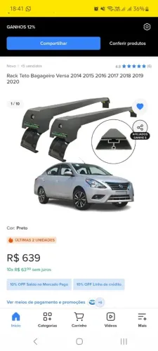 Rack de teto para VERSA NUNCA USADO