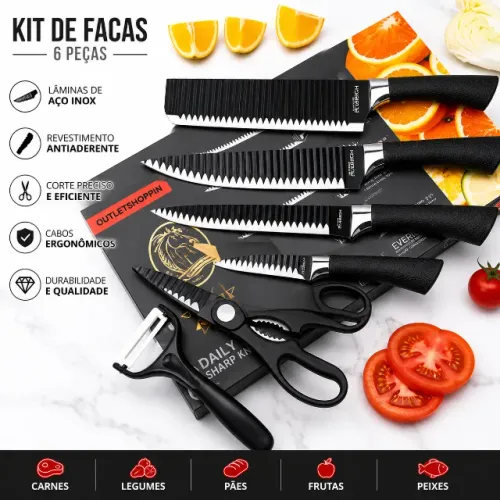 Kit 6 Peças Facas Antiaderente