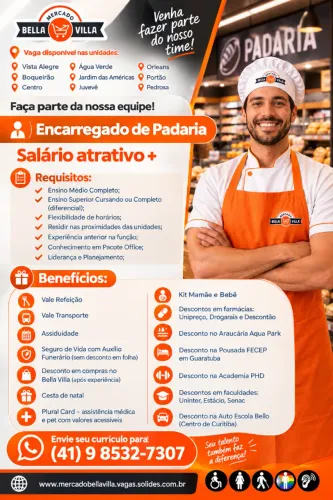 BELLA VILLA CONTRATA | ENCARREGADO DE PADARIA