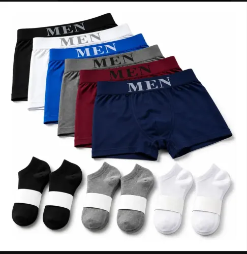 Kit 6 Cuecas Boxer + 12 Pares De Meia Soquete Premium