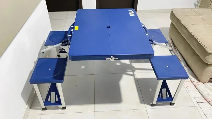 Mesa Dobrável Portátil Banquetas 4 Pessoas Acampamento