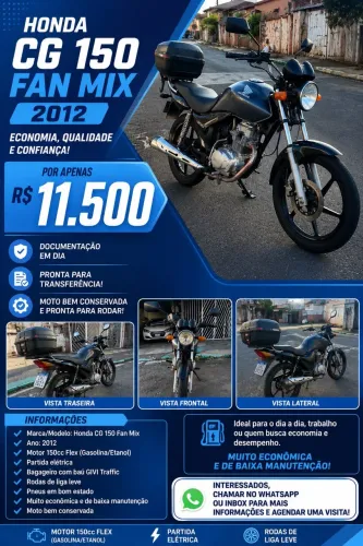 Fan 2012 completa, baú givi e roda liga leve. 