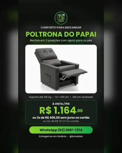 Poltrona do Papai Reclinável 3 Posições com Apoio para os Pés - Cinza