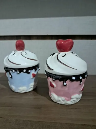 Pote decorativo cupcake Imaginarium rosa e azul