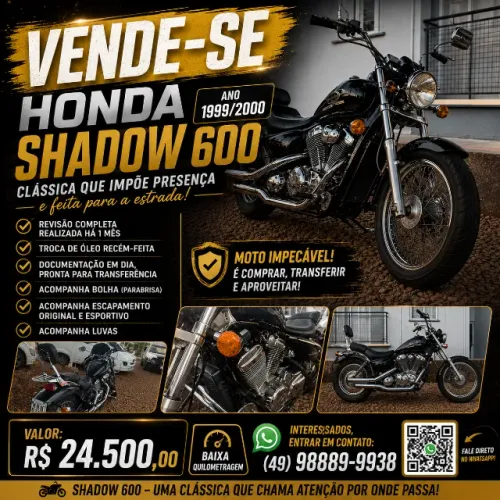 VENDO MOTO HONDA SHADOW 600 - ANO 1999/2000