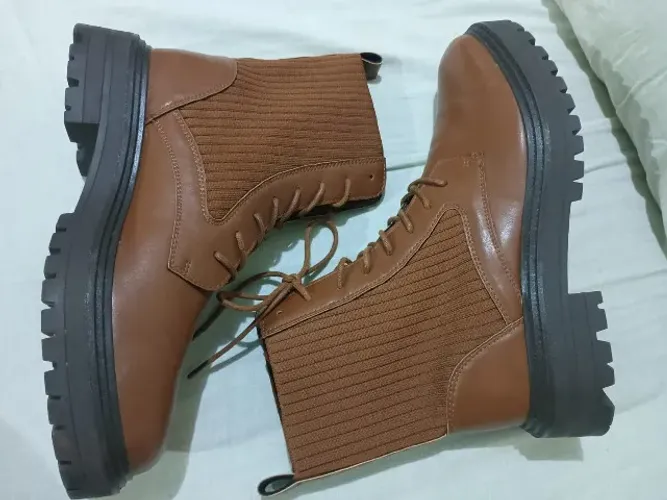 Coturno Feminino Anacapri Cano Medio Detalhe Knit Caramelo - Tamanho 39