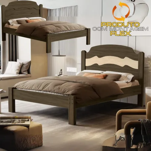 Cama Casal/Viúva Íris Castanho Wood/Avelã/Castanho Wood - MADEC MÓVEIS _ pronta entrega