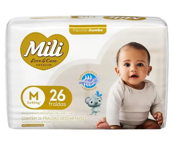 Fralda Mili Love & Care M (5 a 9,5kg)