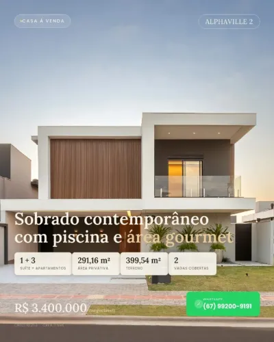 Sobrado de alto padrão no Alphaville II, Campo Grande - MS