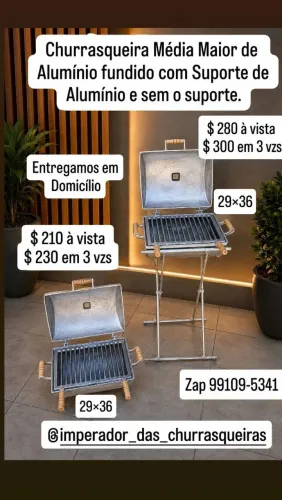Churrasqueira Média Maior de Alumínio fundido sem o suporte de Alumínio e com o suporte