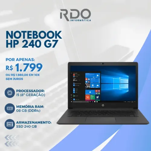 Notebook HP 240 G7 i5 8ª Geração 8GB RAM SSD 240GB - Rápido e Confiável