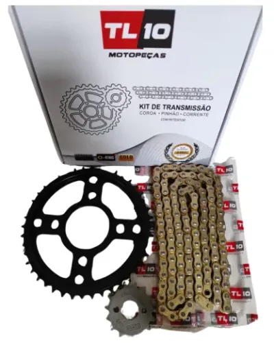 Kit Relação Transmissão Titan 150/160 Titan/Fan/Start/Cargo Corrente Dourada com retentor