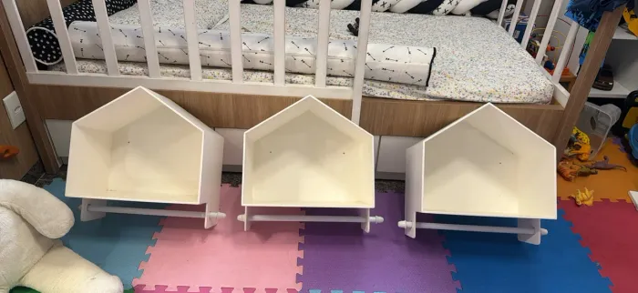 Nichos Casinha para Quarto de Bebê - Kit com 3 Unidades + Suporte para Porta-Fraldas