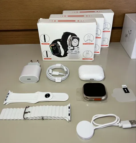 IMPERDÍVEL! Smartwatch, Fones AirPods, Carregador - LACRADO!
