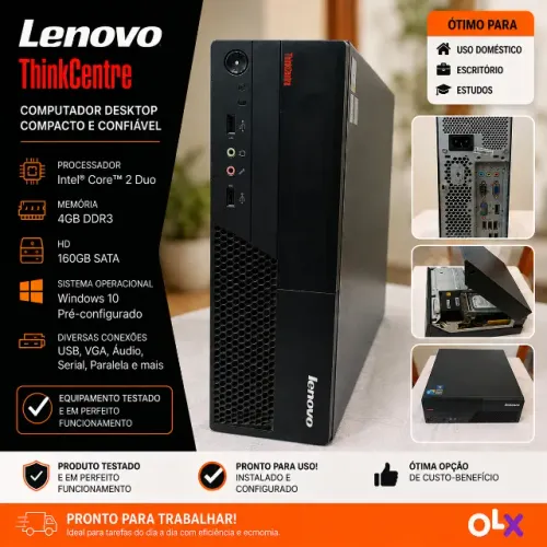 Desktop Lenovo ThinkCenter Core 2 Duo 3ghz 4Gb RAM e HD160GB Win10Pro(pt-br) SKU05