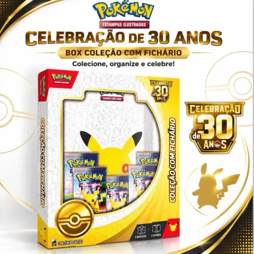 Coleção com Fichário de Celebração de 30 Anos do Pokémon Estampas Ilustradas