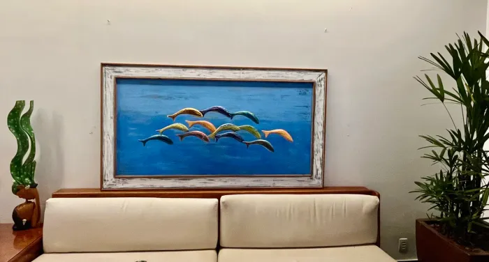 Quadro rústico em madeira de demolição 3D 180x100cm (Grande) - Casa de Praia