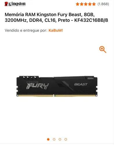 Memoria RAM 8Gb Kingston FURY, 3200 mhz, Ddr4