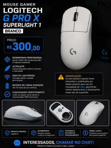 MOUSE GAMER LOGITECH G PRO X SUPERLIGHT 1 - BRANCO 
