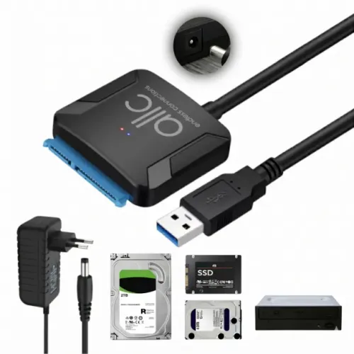 Cabo Adaptador SATA USB 3.0 para HD e SSD 2.5" e 3.5" e Leitor CD/DVD + Fonte 12V