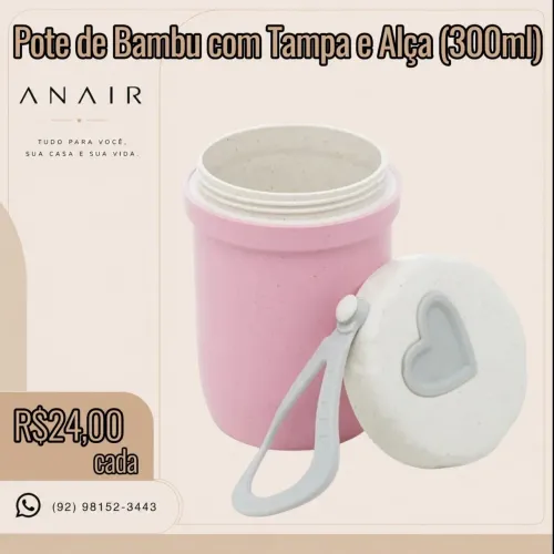 Pote de Bambu com Tampa e Alça (300ml)