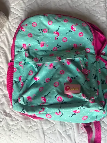 mochila infantil puket flamingo verde água