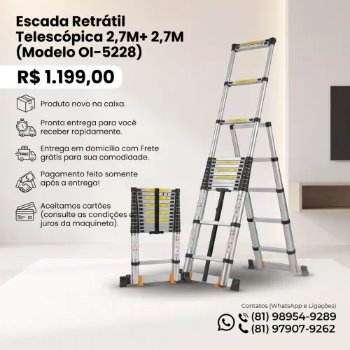 Escada Retrátil Telescópica 2,7M+ 2,7M (Modelo 01-5228)