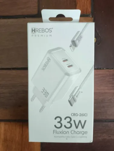 Carregador Hrebos CRG-261i FluxionCharge 33W com Cabo Lightning Original