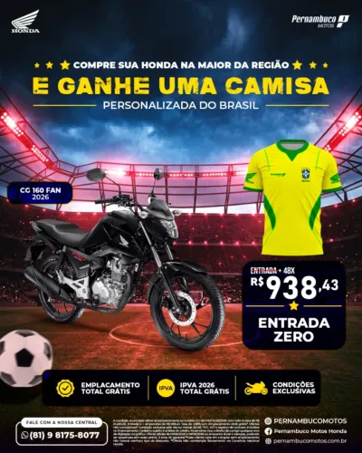 CG 160 FAN + CAMISA PERSONALIZADA DA COPA!