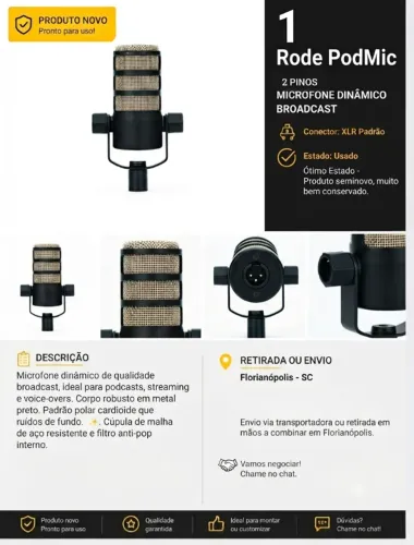 Microfone Rode Podmic Dinâmico Podcast