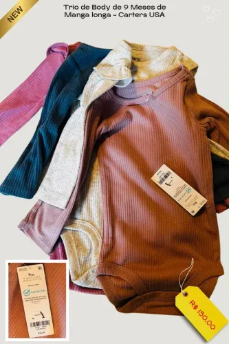 Kit body manga longa canelada carters menina