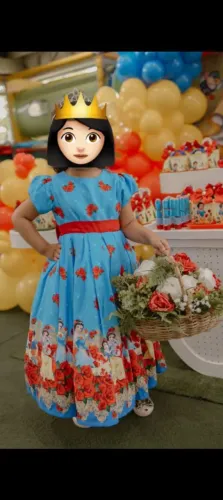 Vestido da Branca de Neve, estilo Princesa. Rodado e com um laço grande nas costas. 
