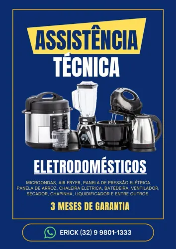 Concerto de eletrodomésticos em geral, orçamento gratuito e 3 meses de garantia
