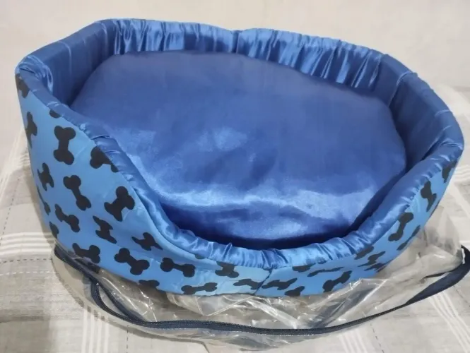 Cama pet azul com almofada removível