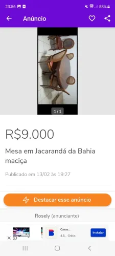 Mesa em Jacarandá da Bahia maciça 