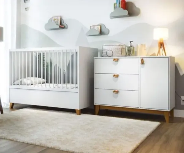  *Cômoda 3 Gavetas com Porta + Berço Americano Magia Pronta Entrega