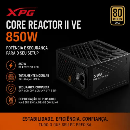 Fonte XPG Core Reactor II VE, 850W, 80 Plus Gold, Modular, PFC Ativo