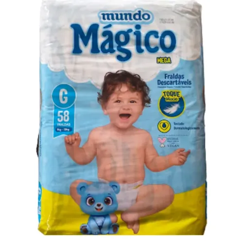 Fralda Infantil G Pacotão com 58 Fraldas Mundo Mágico