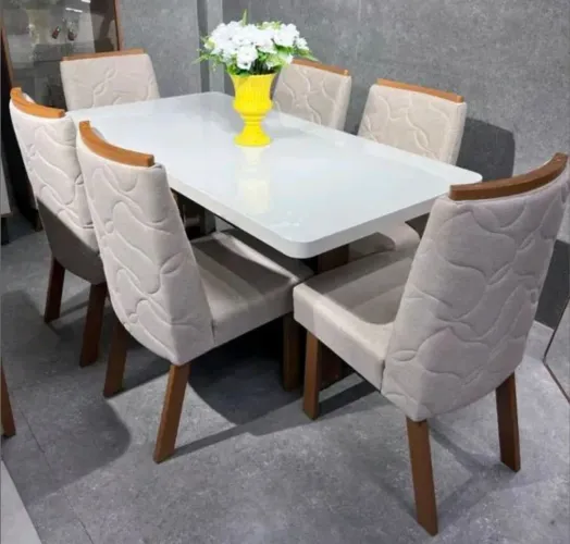 Mesa de jantar linho margarida com 6 cadeiras