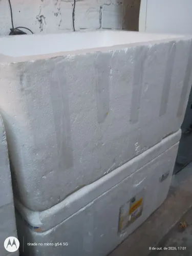 Duas caixas de isopor de 120 litros, e uma pequena de 30 litros vai de brinde