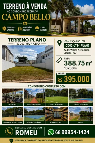 Lote no Condomínio Fechado Campo Bello
