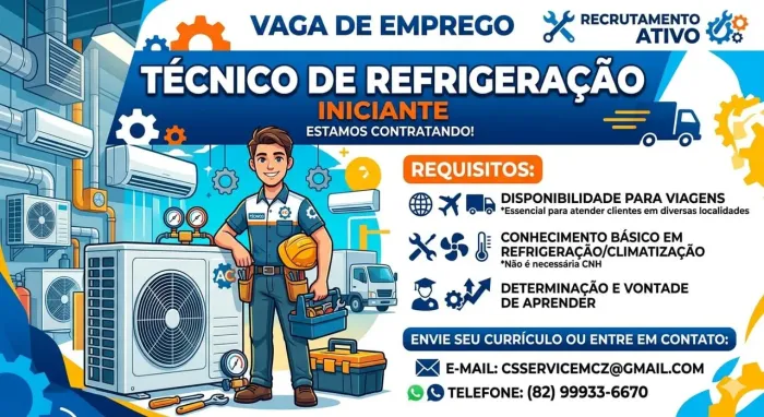 Vaga de emprego para técnico de refrigeração
