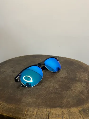 Óculos de Sol Estilo Clubmaster - Lente Azul Espelhada