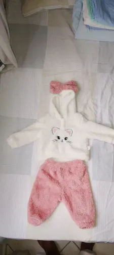 Conjunto Infantil Feminino Peluciado Gatinha Rosa e Branco - Super Quentinho ?