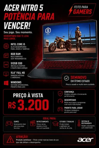 Notebook Acer Nitro 5 semi novo