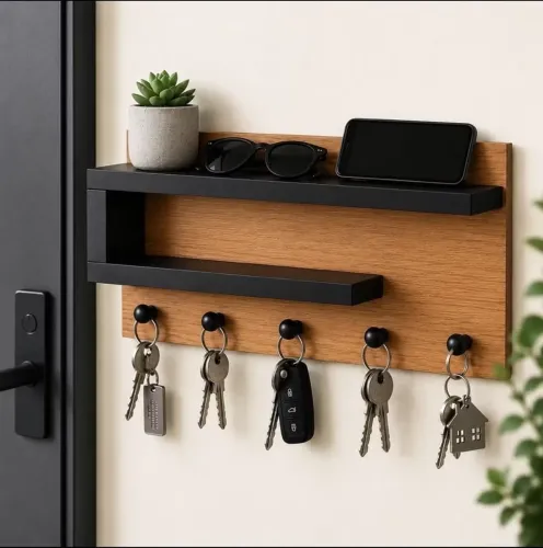porta chave organizador de parede com prateleira em mdf premium