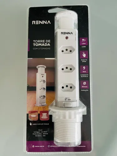 Torre de tomada retrátil embutir ou bancada- Branca - Renna