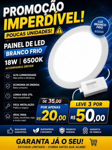 Painel De Led Branco frio 18w completo